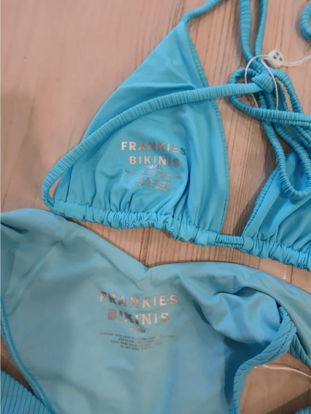 Frankies Bikinis Turquoise Ribbed Triangle Bikini Enzo Bottom Sky Plisse Top